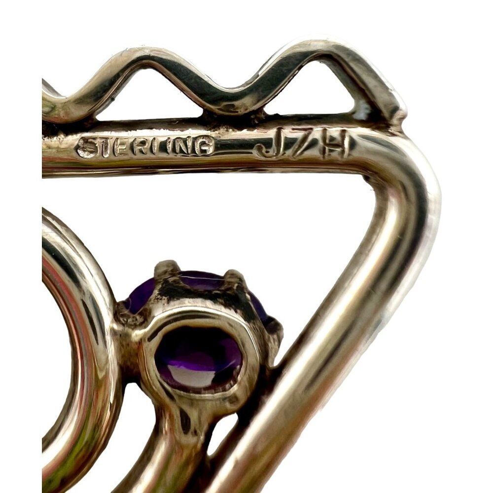 Joan Z. Horn Sterling Silver Brooch Pin Faceted Amethyst Geometric Modernist 925 - Picture 4 of 7